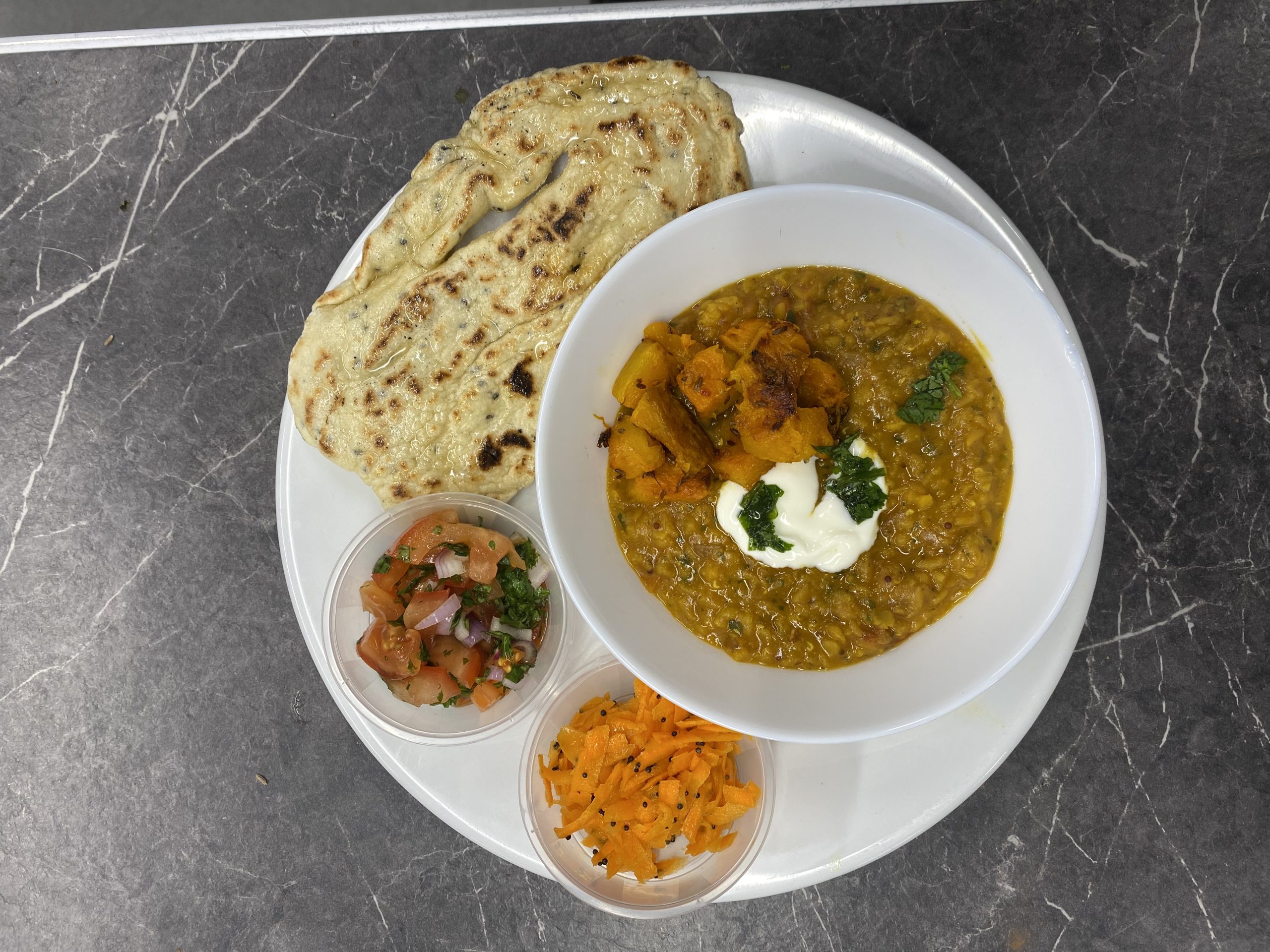 Coconut Dhal with Raita and Flatbreads