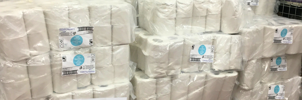 A large delivery of toilet roll, delivered from the food hub to households during the COVID-19 pandemic